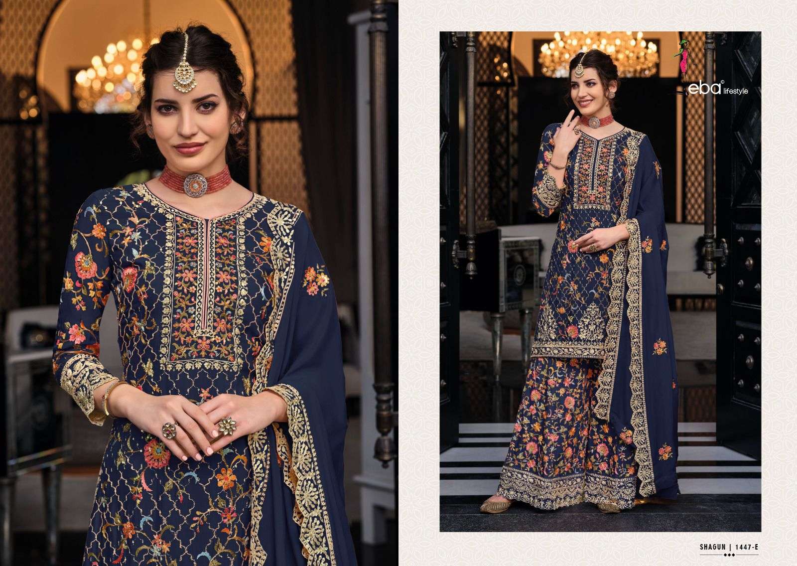 SHAGUN COLOR EDITION VOL 6 PREMIUM SILK EMBOIDERY WORK HEAVY KURTI WITH SHARARA AND DUPATTA BY IBA LIFESTYLE BRAND 6005